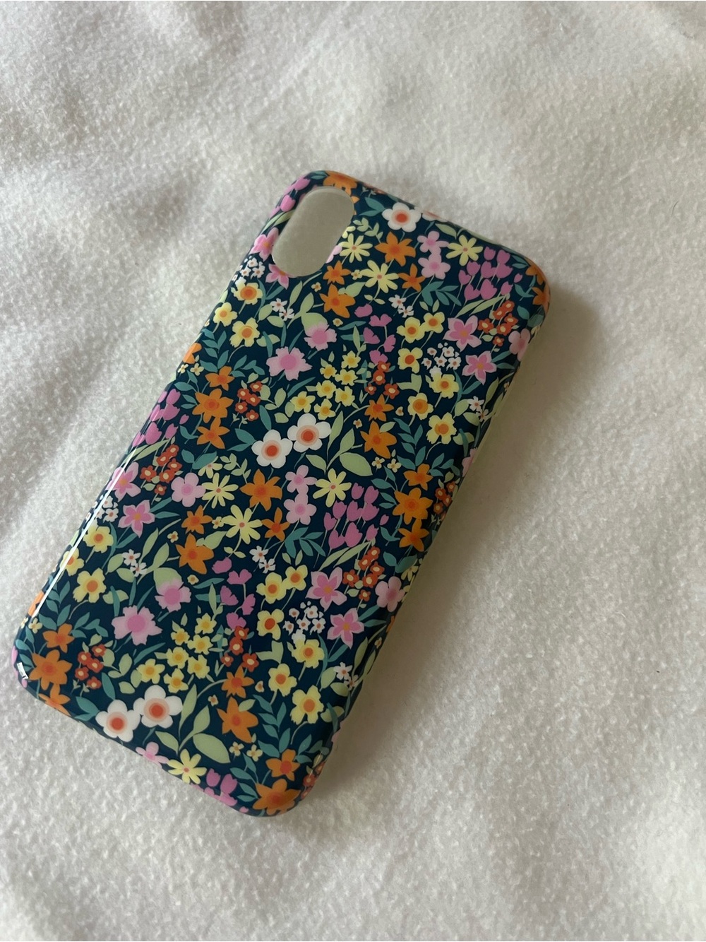 Floral Protective Phone Case in Dark Green with Pink & Yellow Blooms
